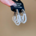 Zircon Multi Layer Faux Pearl Horseshoe Tassel Drop Earrings French Light Luxury Geometric Style view 2
