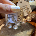 Silver Needle Zircon Bow Faux Pearl Pendant Drop Earrings Light Luxury Women's Jewelry view 3