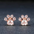 Rose Gold Tone Pink Zircon Cat Paw Print Stud Earrings view 2
