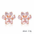 Rose Gold Tone Pink Zircon Cat Paw Print Stud Earrings view 5