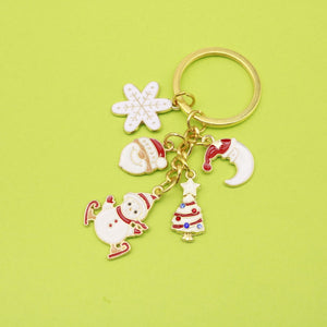 Metal Christmas Snowman Tree Bell Snowflake Keychain Holiday Gift