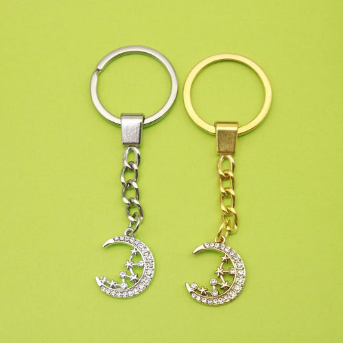 Zinc Alloy Rhinestone Moon Keychain Bag Charm Gift