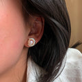 Iridescent Faux Pearl Pleated Crescent Stud Earrings French Minimalist Metallic Style view 2