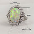 Opalescent Oval Double-Halo Statement Ring In Silver Tone view 5