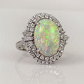 Opalescent Oval Double-Halo Statement Ring In Silver Tone view 2