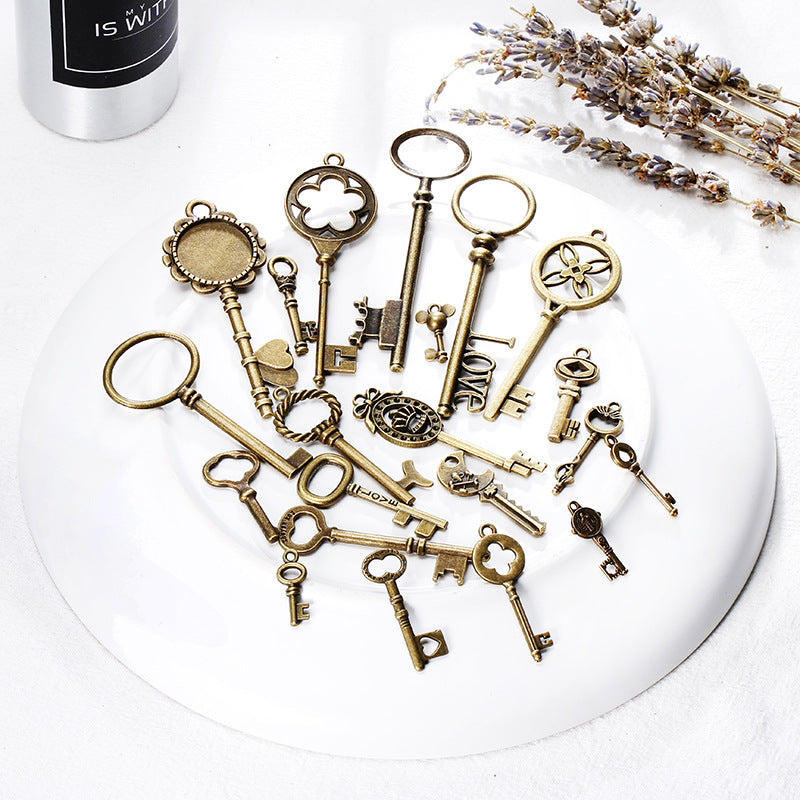 Vintage Double-Sided Alloy Key Charm Pendant for DIY Jewelry
