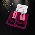 Layered Rectangular Geometric Wood Drop Earrings in Six Color Options view 4