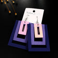 Layered Rectangular Geometric Wood Drop Earrings in Six Color Options view 6