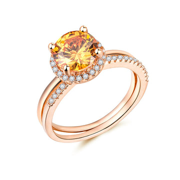 Rose-Gold-Tone Champagne Round Crystal Ring Set Jewelry
