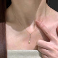 Vintage Copper Cubic Zirconia Brushed Teardrop Pendant Necklace For Women Light Luxury Choker view 4