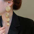 Metal Round Textured Long Tassel Drop Earrings Minimalist Geometric Stud Style For Women view 4