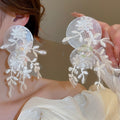 Statement Fabric Flower Leaf Resin Shell Tassel Drop Earrings With Silver Pins For Women view 1