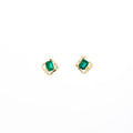 French Vintage Luxury Gold Alloy Square Emerald Green Crystal Rhinestone Stud Earrings view 5