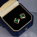 French Vintage Luxury Gold Alloy Square Emerald Green Crystal Rhinestone Stud Earrings view 2