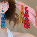 Light Luxury Artificial Crystal Flower Tassel Drop Earrings With Silver Needle Minimalist Design view 2