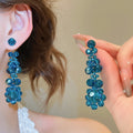 Light Luxury Artificial Crystal Flower Tassel Drop Earrings With Silver Needle Minimalist Design view 4