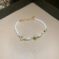 Vintage Green Cat Eye Stone Pearl Zircon Geometric Star Palace Style Bangle view 4