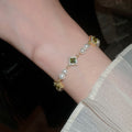Vintage Green Cat Eye Stone Pearl Zircon Geometric Star Palace Style Bangle view 3