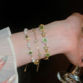 Vintage Green Cat Eye Stone Pearl Zircon Geometric Star Palace Style Bangle view 1
