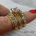 Three Band Square Stone Bridal Ring Set in Two Colors view 5