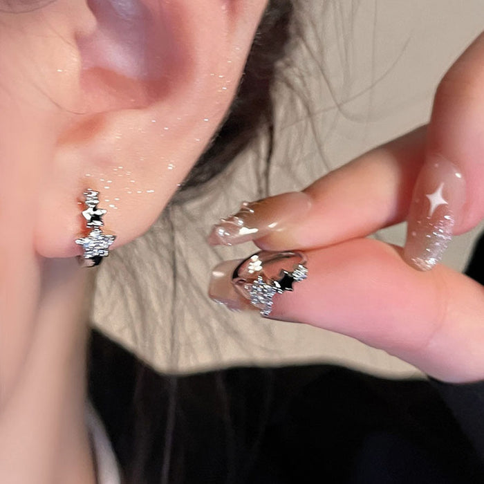 Copper Zircon Enamel Star Hoop Earrings Minimalist Light Luxury Fashion Jewelry