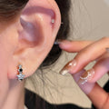 Copper Zircon Enamel Star Hoop Earrings Minimalist Light Luxury Fashion Jewelry view 2