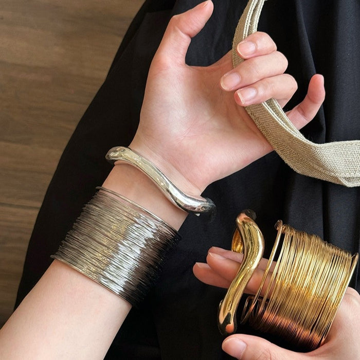 Gold Alloy Irregular Wide Open Cuff Arm Bangle European American Statement Jewelry