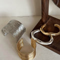 Gold Alloy Irregular Wide Open Cuff Arm Bangle European American Statement Jewelry view 3