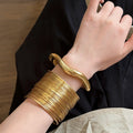 Gold Alloy Irregular Wide Open Cuff Arm Bangle European American Statement Jewelry view 4