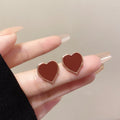 Metal Edged Irregular Enamel Heart Stud Earrings For Women, Sweet Daily Fashion Jewelry view 2