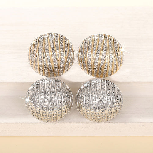 Designer Heavy Craft Stud Earrings For Women, Textured Line Two Tone Elegant Chic Ear Jewelry