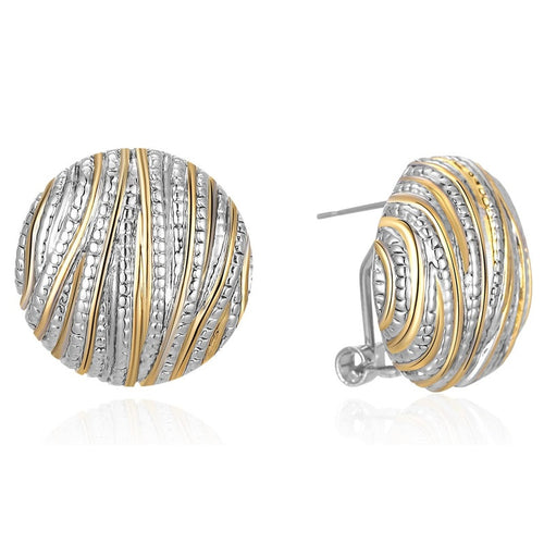 Designer Heavy Craft Stud Earrings For Women, Textured Line Two Tone Elegant Chic Ear Jewelry