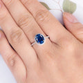 Deep Blue Oval Solitaire Halo Ring In Polished Silver Tone view 5