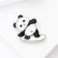 Cute Alloy Enamel Skateboarding Panda Brooch Pin For Coat Decoration view 3