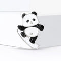 Cute Alloy Enamel Skateboarding Panda Brooch Pin For Coat Decoration view 2