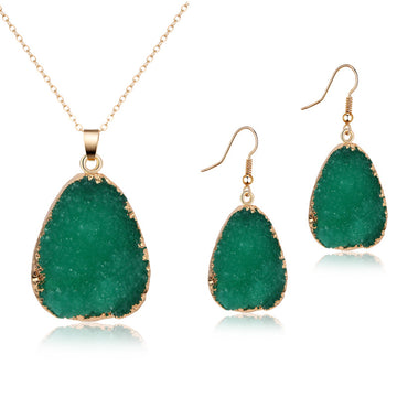 Gold Tone Crystal Cluster Teardrop Necklace and Earring Sets in Two Colors