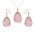 Gold Tone Crystal Cluster Teardrop Necklace and Earring Sets in Two Colors view 7