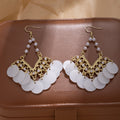 Vintage Bohemian Gold Alloy Filigree Pearl Tassel Chandelier Shell Disc French Luxury Dangle Earrings view 3