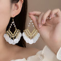 Vintage Bohemian Gold Alloy Filigree Pearl Tassel Chandelier Shell Disc French Luxury Dangle Earrings view 1