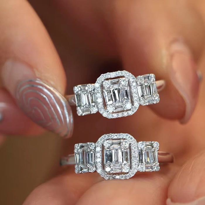 Fashion Square Design Ring With Micro Inlaid Zircon Stones, Trendy Statement Jewelry For Women