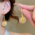 Elegant Palace Style Rhinestone Round Grid Metal Flower Drop Earrings view 3