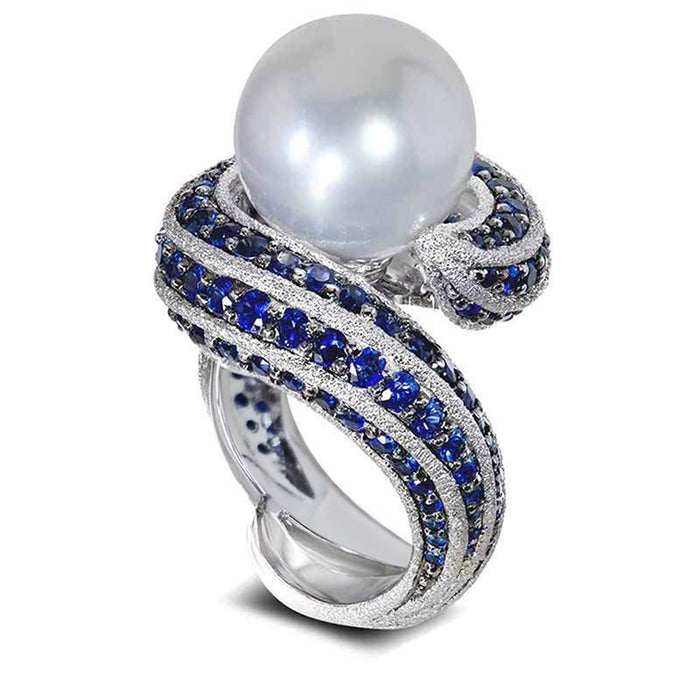 Irregular Heavy Work Ring For Women With Faux Pearl, Fashion Designer Statement Finger Jewelry