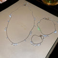 Light Luxury Stainless Steel Zircon Water Drop Pendant Necklace Bracelet Adjustable Ring Jewelry Set view 1