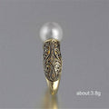 Gold Tone Pearl Center Vintage Filigree Band Ring Sizes view 5