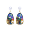 French Colorful Enamel Flower Pearl Stud Earrings Forest Fresh Sweet Light Luxury Fashion Ear Jewelry view 5
