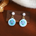 French Colorful Enamel Flower Pearl Stud Earrings Forest Fresh Sweet Light Luxury Fashion Ear Jewelry view 3