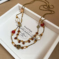 Vintage Glass Crystal Resin Waterdrop Oval Ceramic Flower Pendant Sweater Necklace For Women view 4