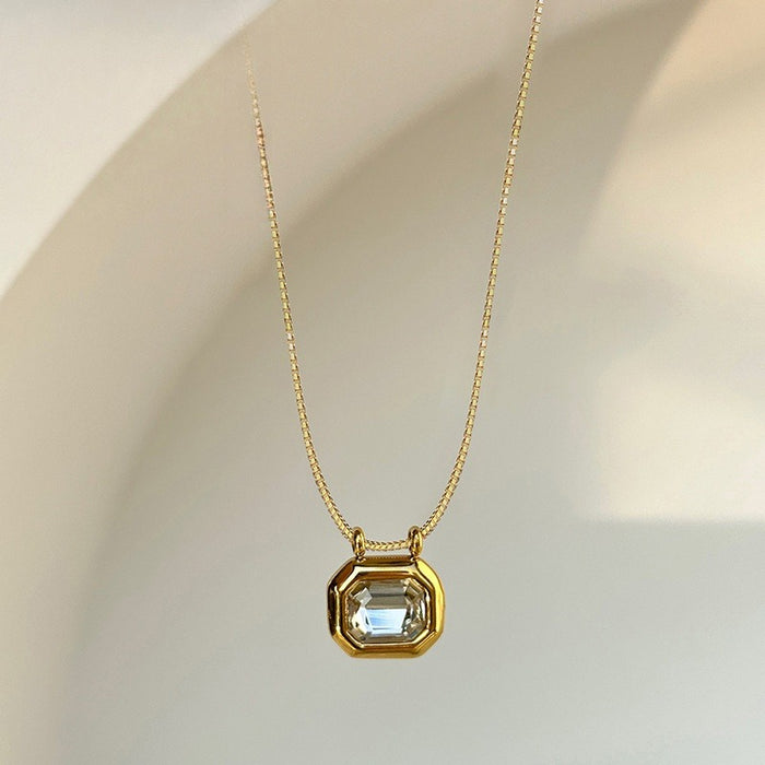 French Commuter Women's Necklace With Square Geometric Pendant, Minimalist Chic Choker Jewelry