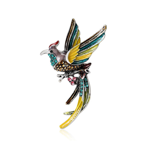 Alloy Rhinestone Enamel Phoenix Bird Brooch For Luxury Lapel Decoration