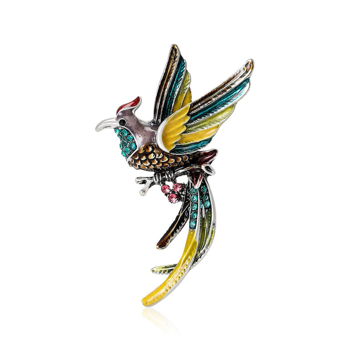 Alloy Rhinestone Enamel Phoenix Bird Brooch For Luxury Lapel Decoration